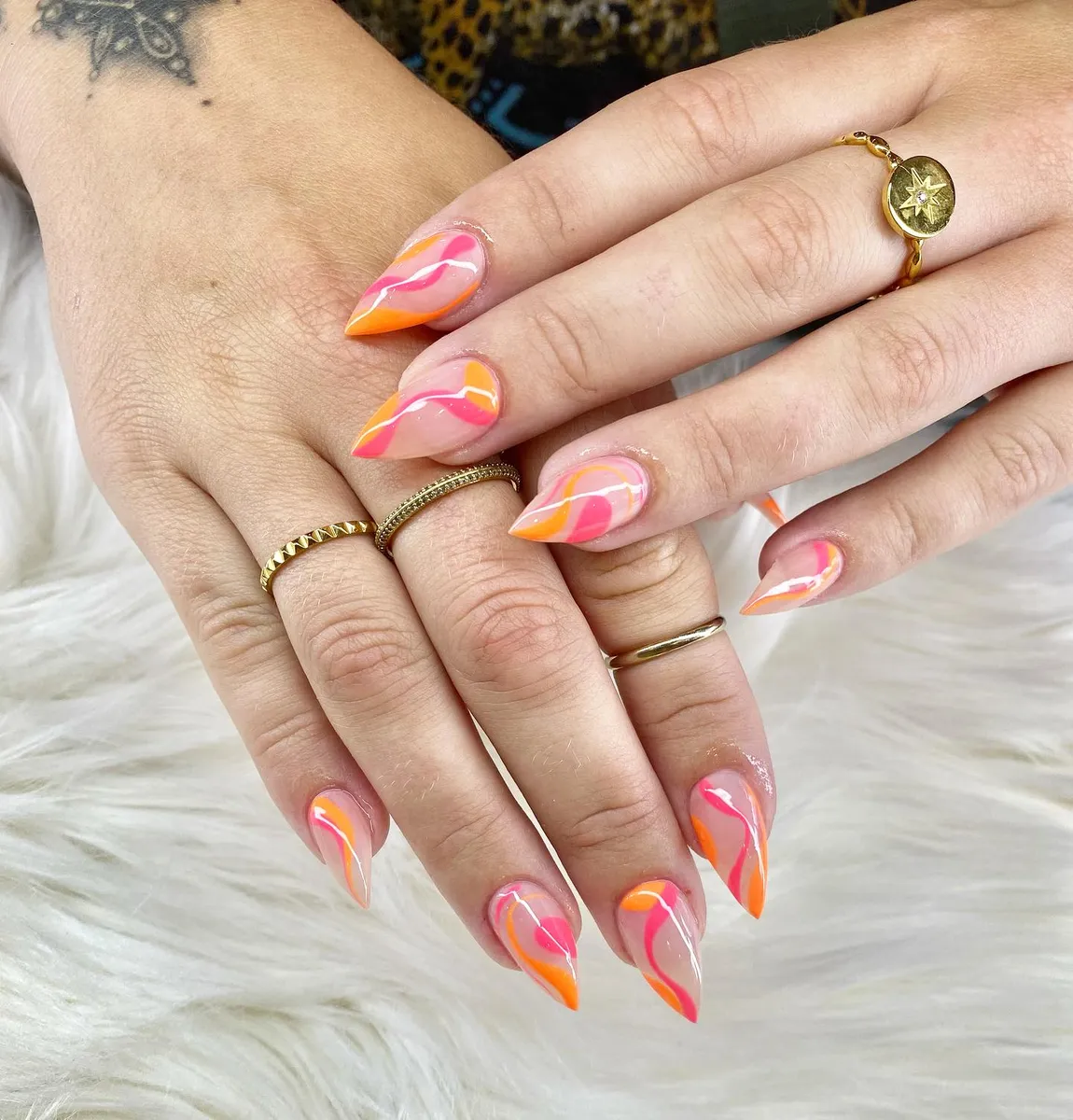 Pink and orange neon flame nail art by V Nails Lacombe