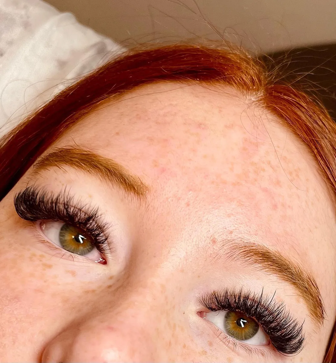 Soft curled volume lash extensions by V Nails Lacombe